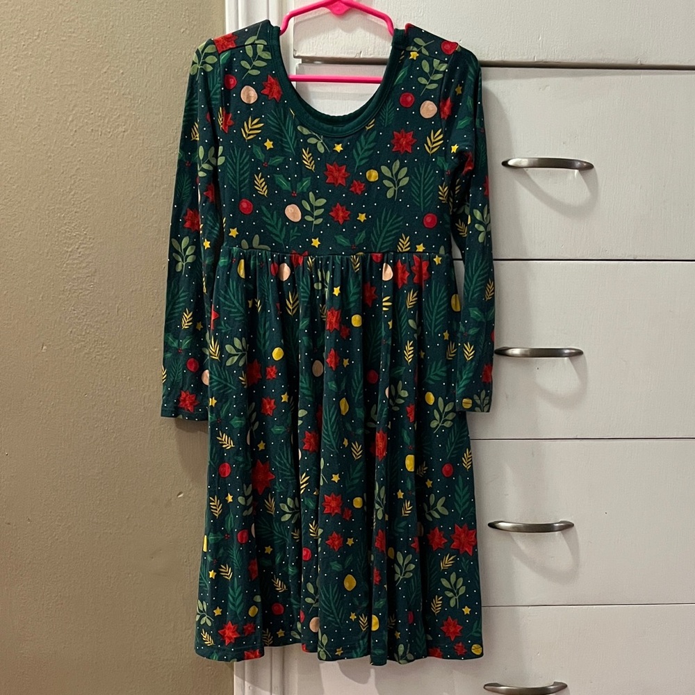 Little Sleepies Green Floral Kids Dress for Christmas